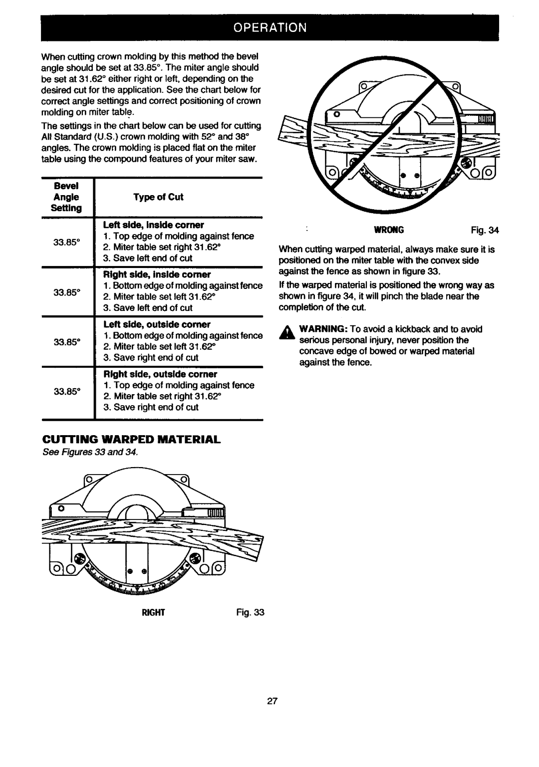 Craftsman 315.21208 owner manual Wrong, Cutting Warped Material, Right 