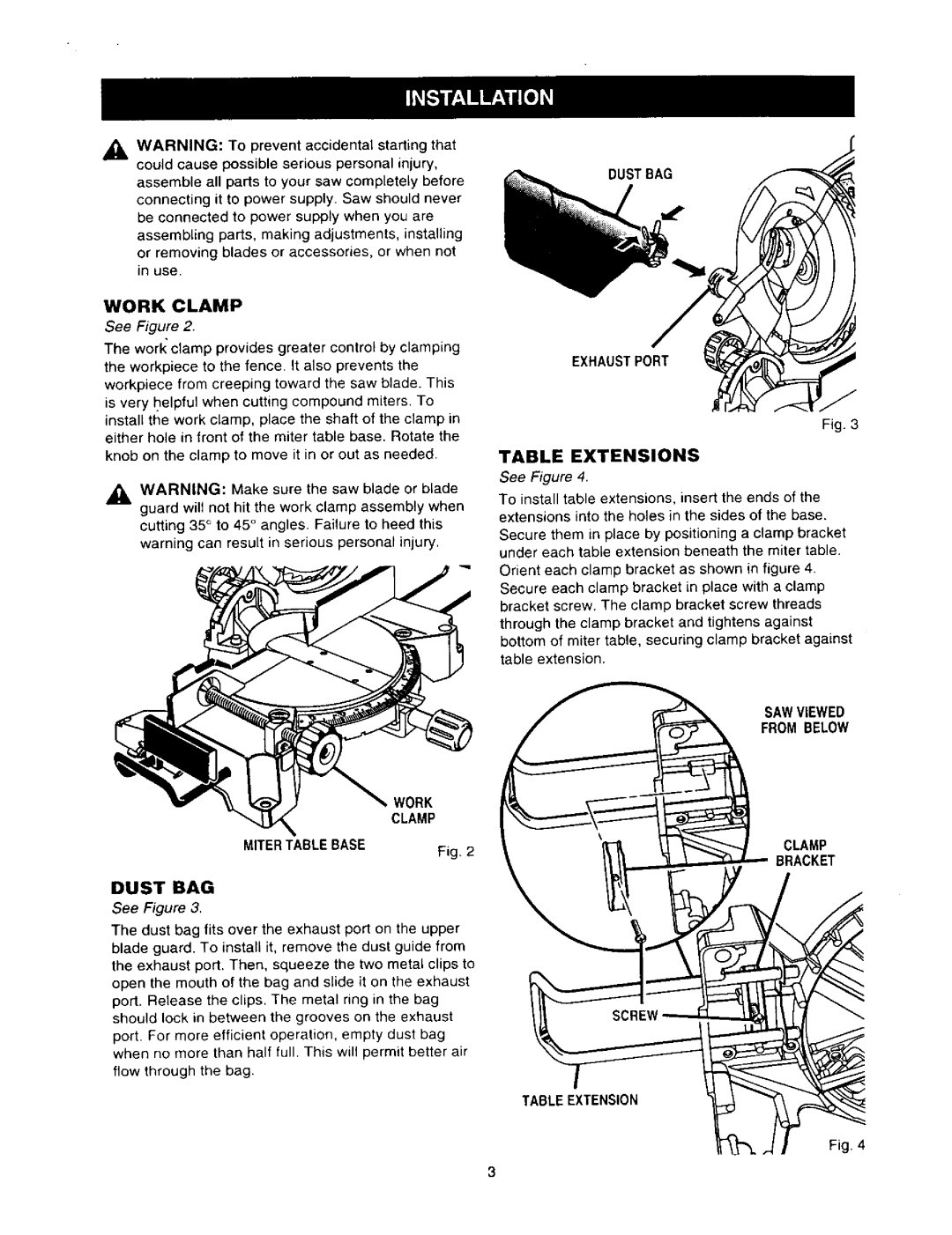 Craftsman 315.2121 owner manual Clamp, Table Extensions, Sawviewed Frombelow, Bracket 