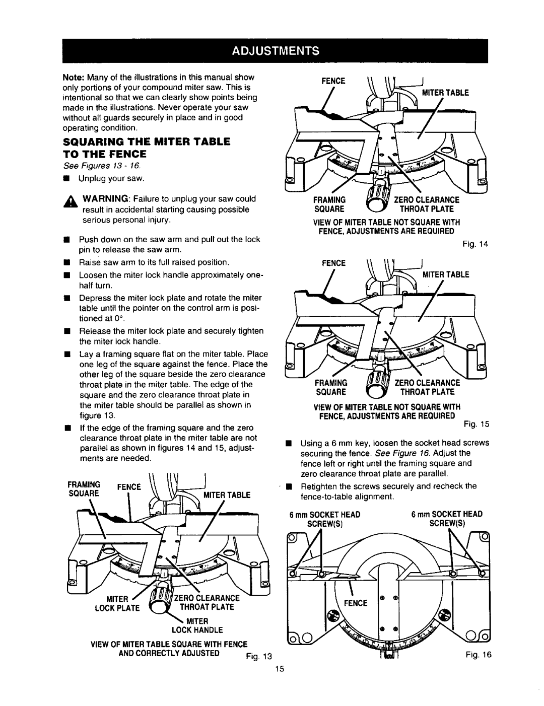 Craftsman 315.21211 owner manual Squaring the Miter Table, To the Fence 