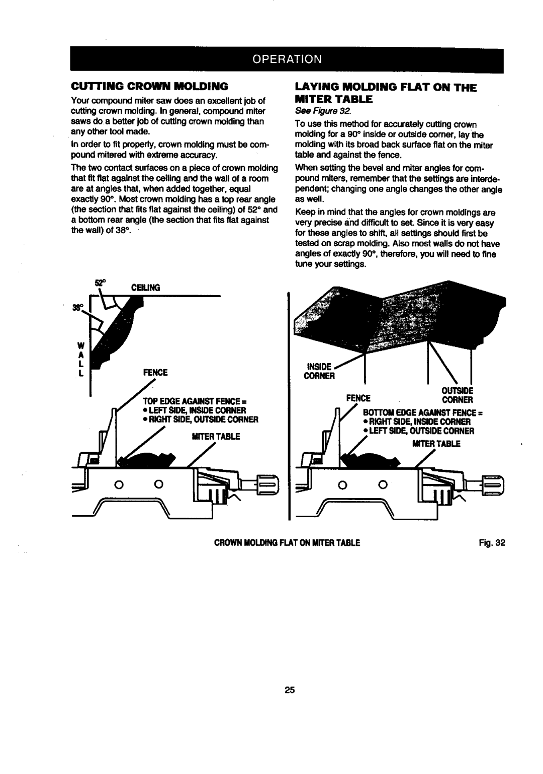 Craftsman 315.21212 owner manual Lfence Topedgeagainstfence, Corner Outside Fencecorner, Crownmoi.Digflatonmitertable 