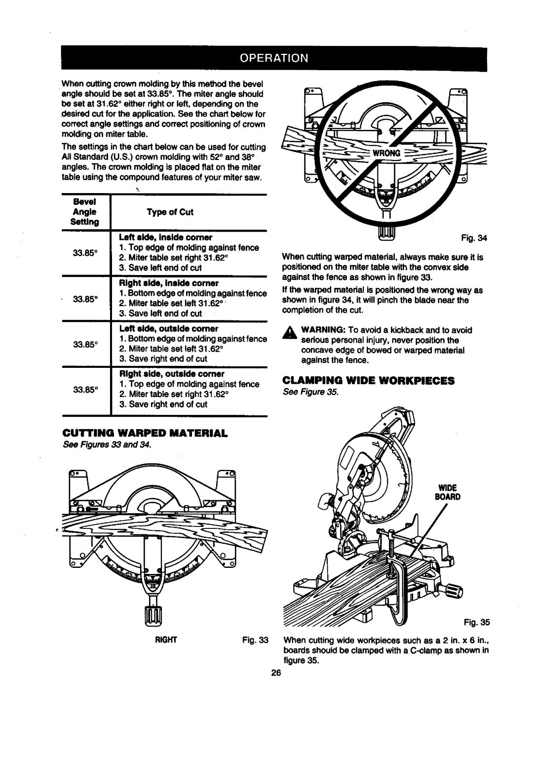 Craftsman 315.21212 owner manual Clamping Wide Workpieces, Wide Board Right 