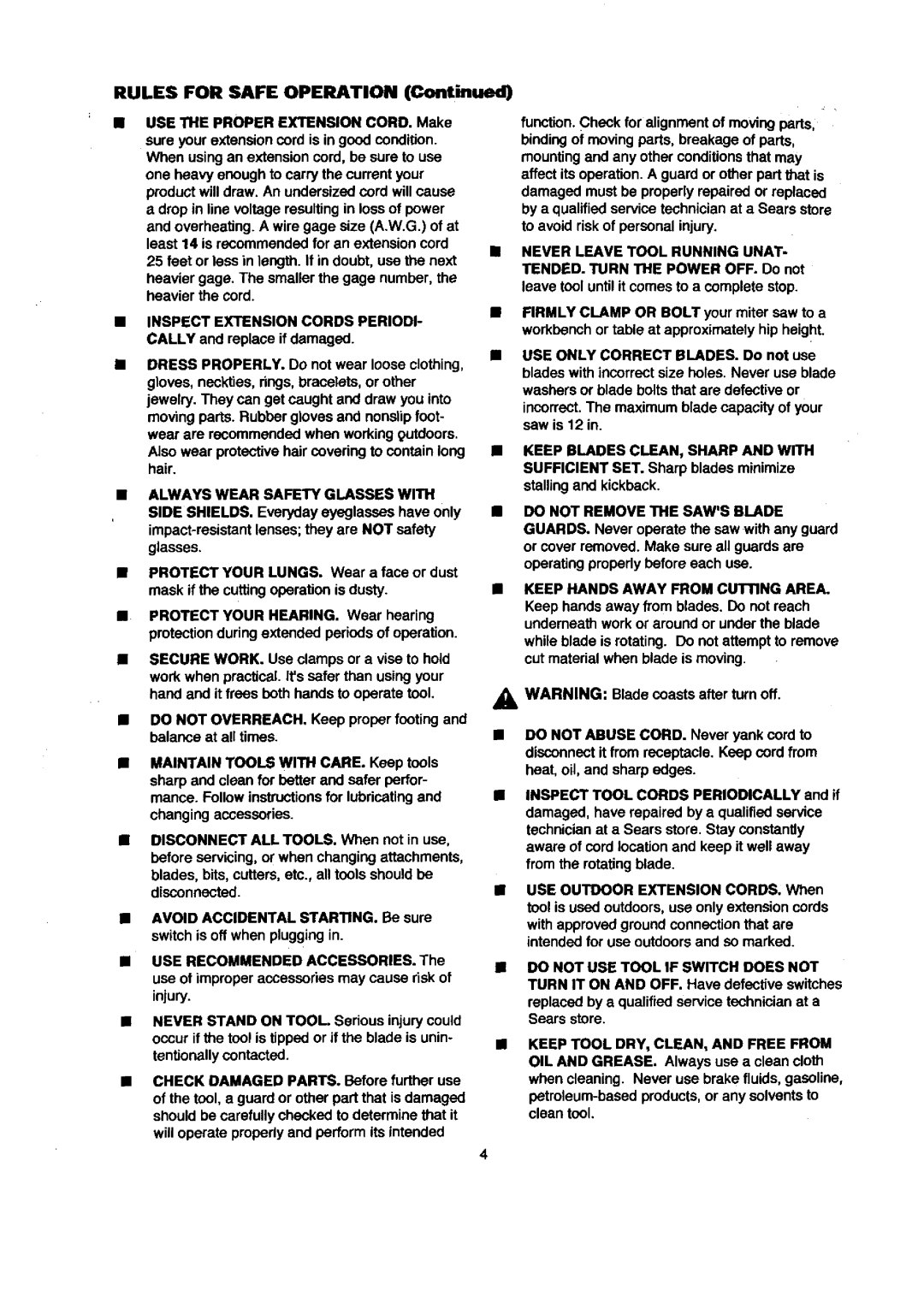 Craftsman 315.21212 owner manual Rules for Safe Operation 