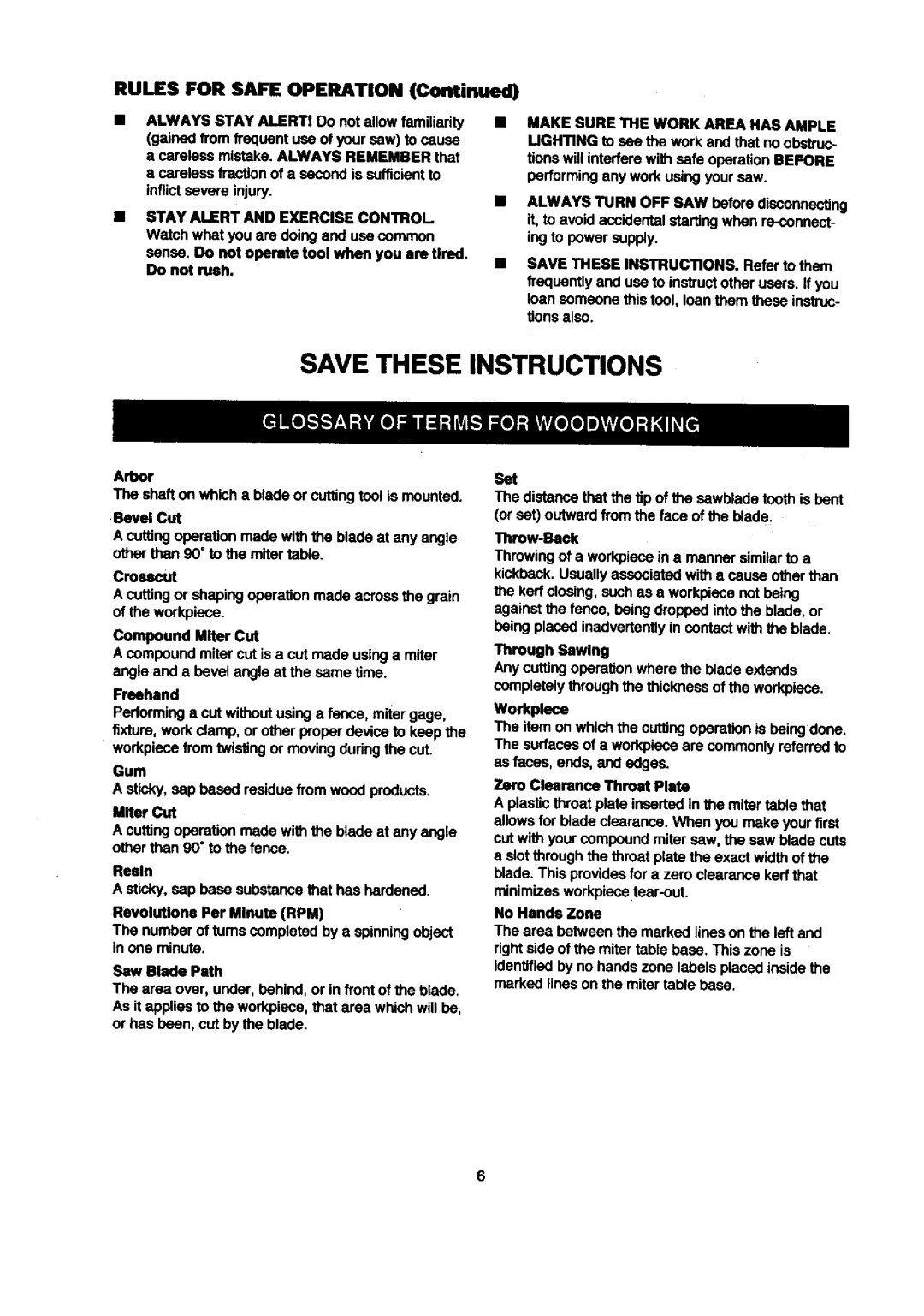 Craftsman 315.21212 owner manual Rules for Safe Operation 