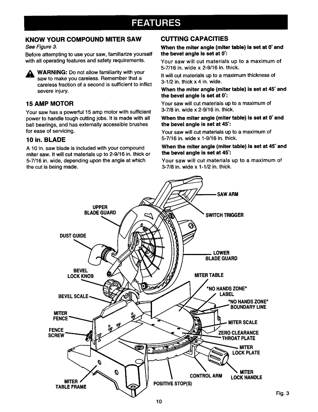 Craftsman 315.21213 manual Know Your Compound Miter SAW, AMP Motor, Throatplate, Lockplate 