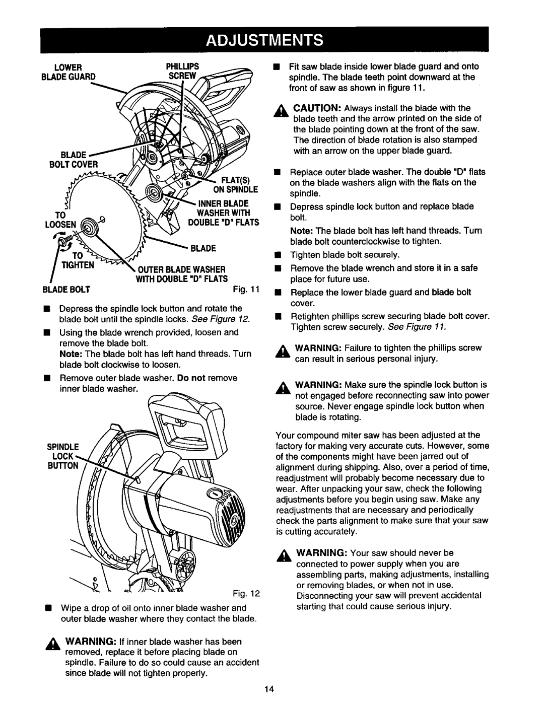 Craftsman 315.21213 manual Blade, Flats, On Spindle, Washerwith, BuIrON 