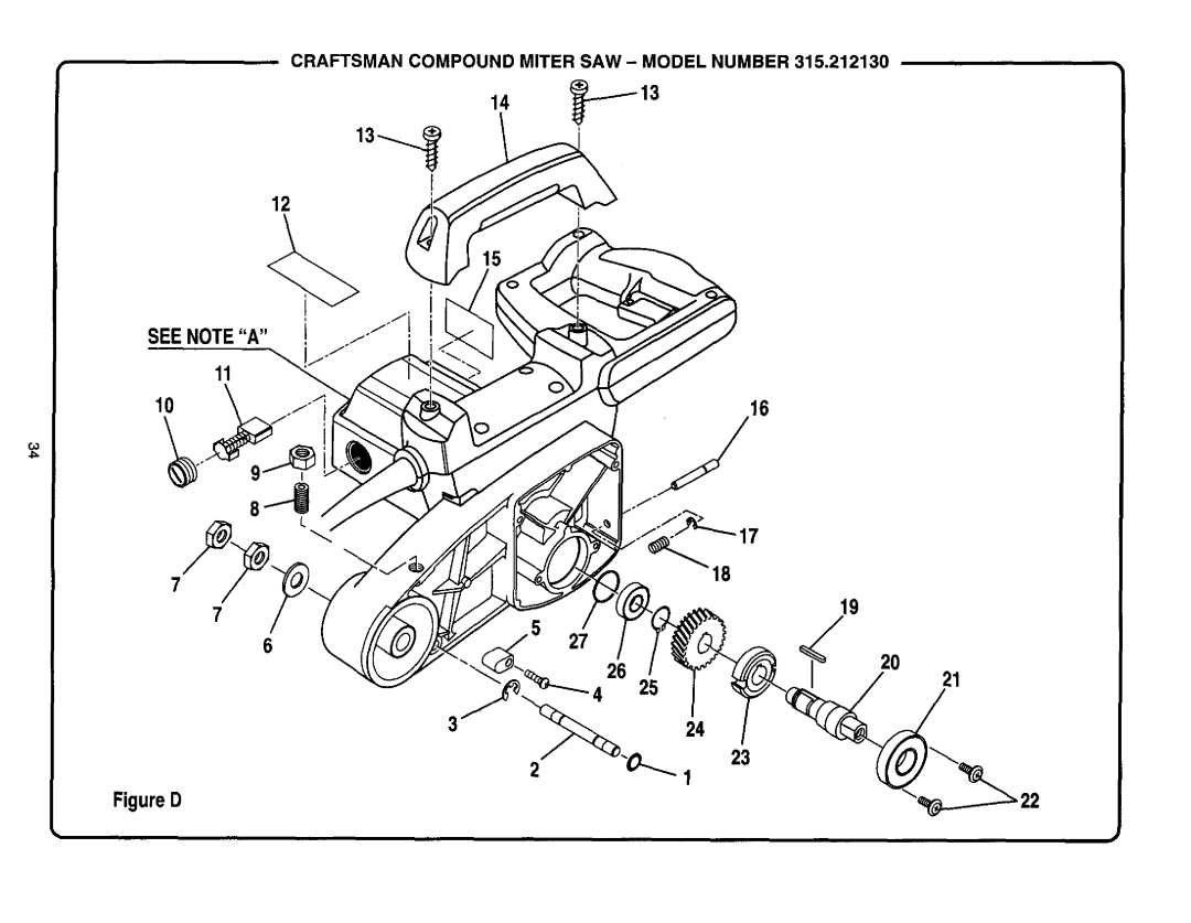 Craftsman 315.21213 manual Figure D 