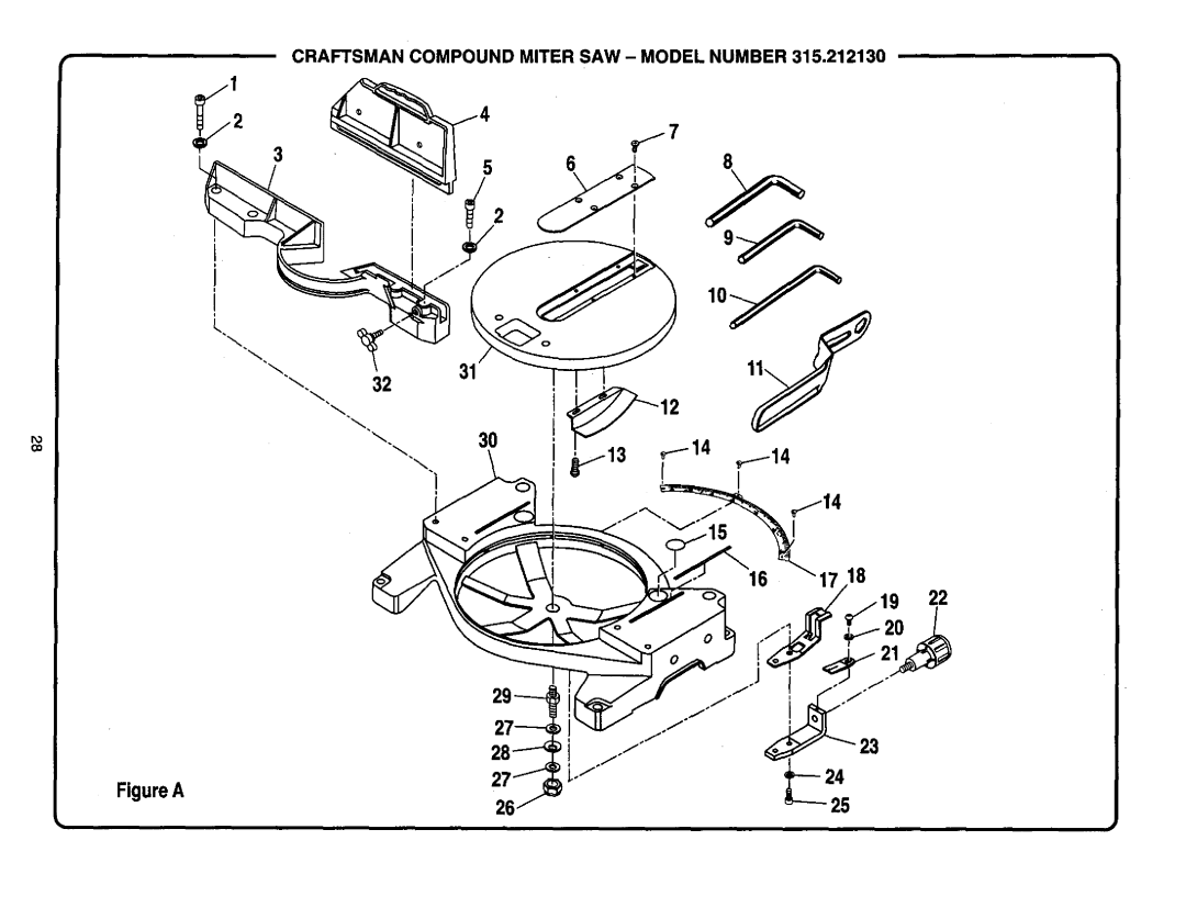 Craftsman 315.21213 manual FigureA, Craftsman Compound Miter Saw - Model Number 