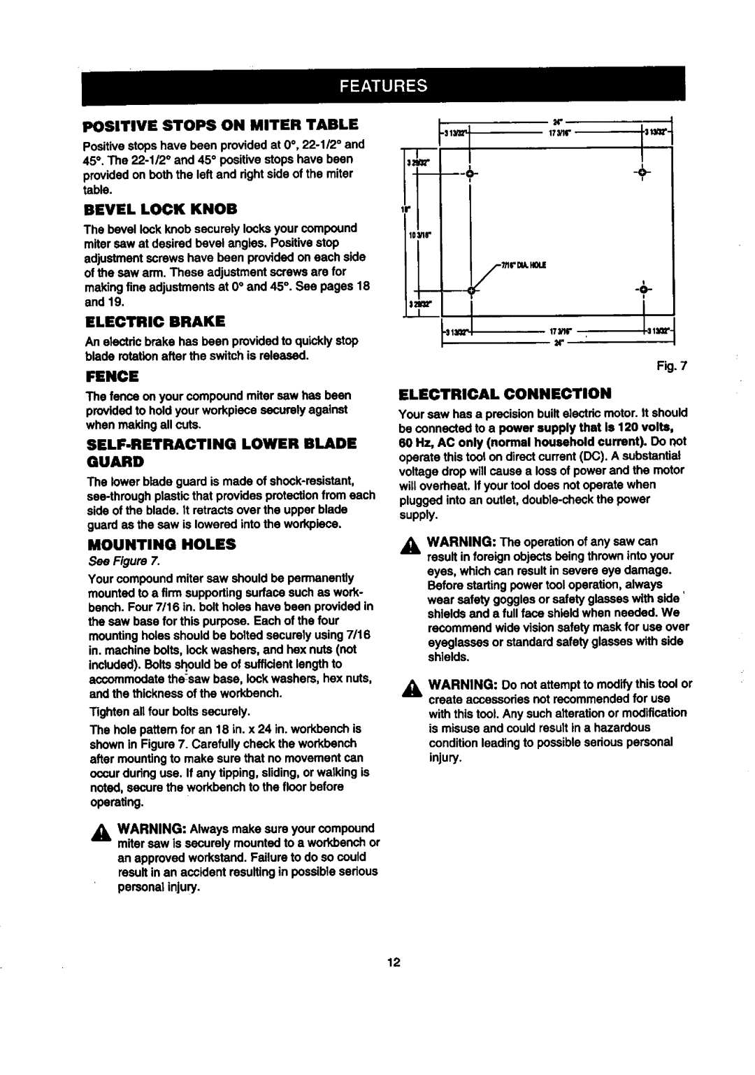 Craftsman 315.2121O0 Positive Stops on Miter Table, Bevel Lock Knob, Electric Brake, Fence, Electrical Connection 