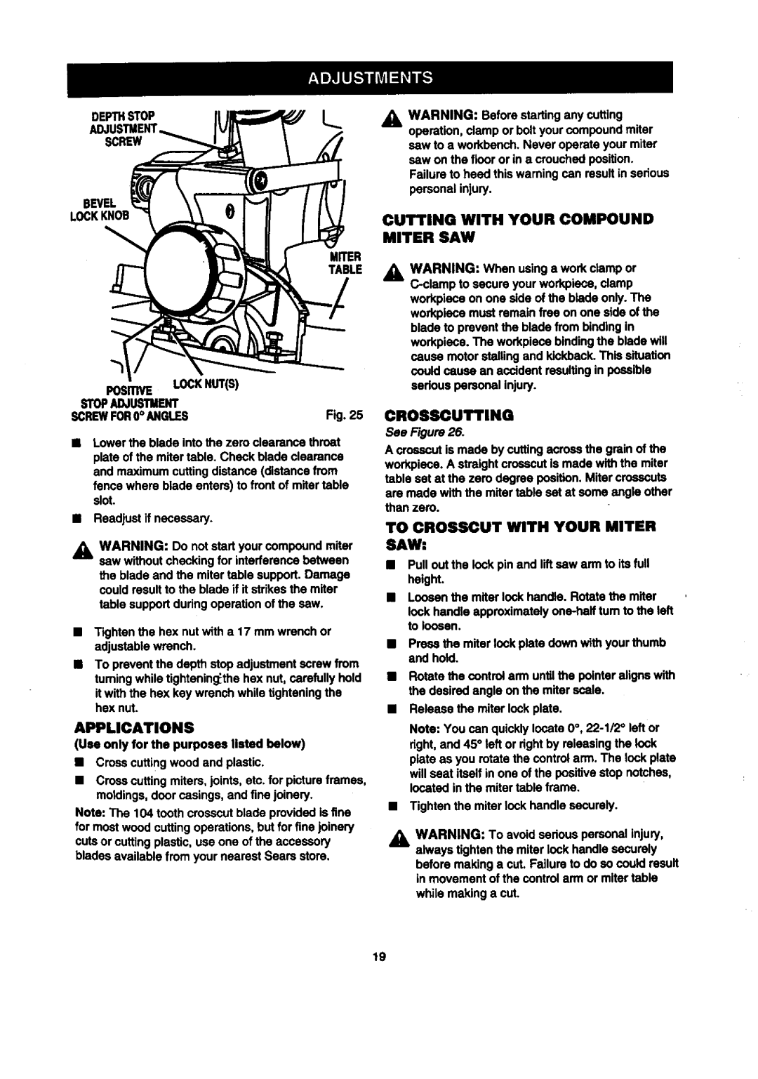 Craftsman 315.2121O0 owner manual To Crosscut with Your Miter SAW, Applications 