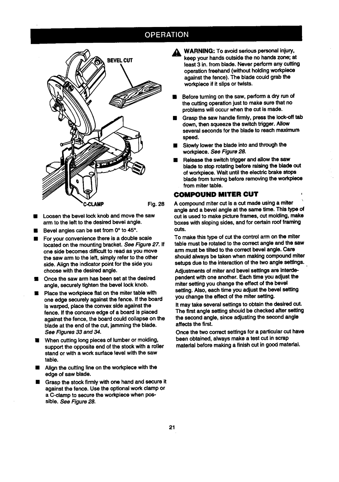 Craftsman 315.2121O0 owner manual Bevelcut, Compound Miter CUT 