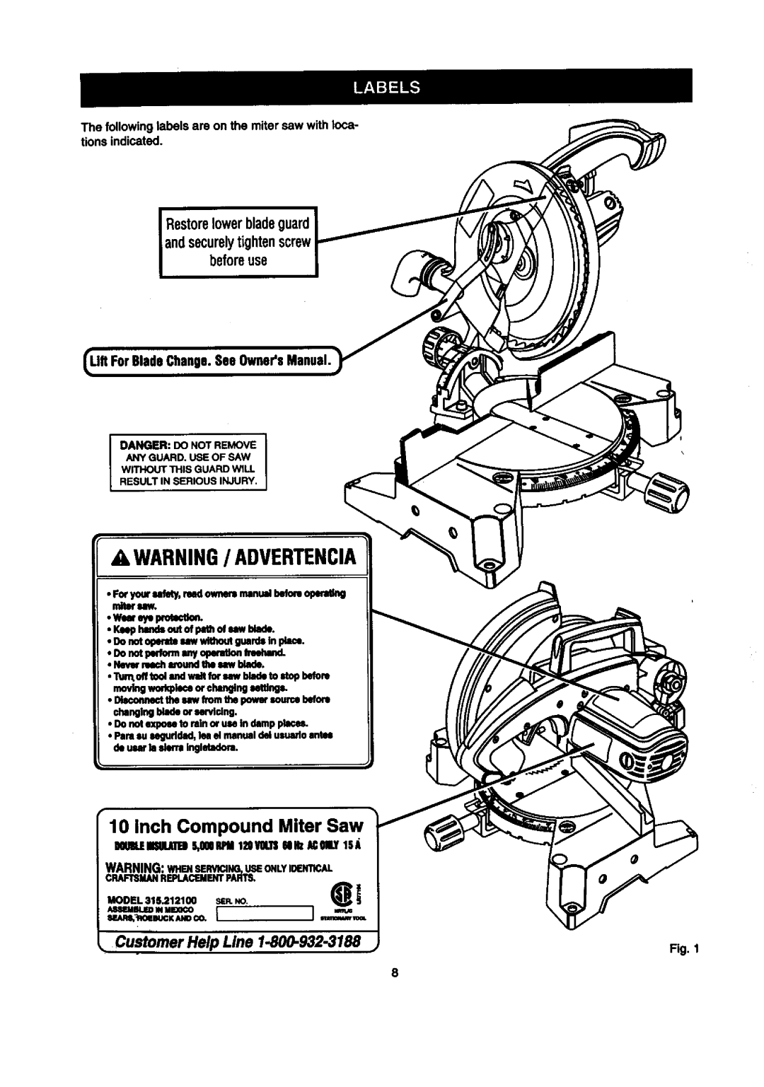 Craftsman 315.2121O0 owner manual Inch Compound Miter Saw 