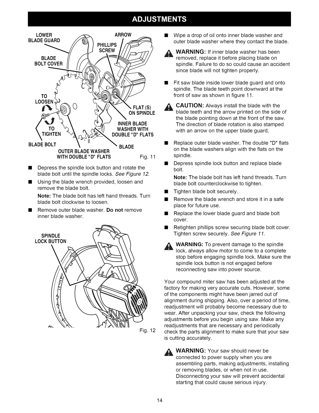 Craftsman 315.21222 owner manual Towasherwith, Doubledflats Bladebolt Outerbladewasher Withdoubledflats, Spindle Lockbutton 