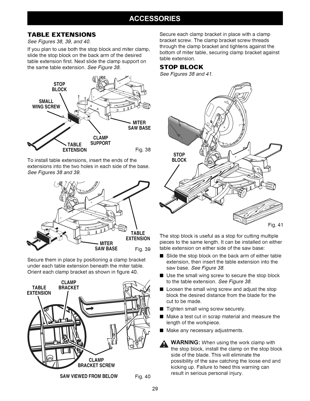 Craftsman 315.21222 owner manual Table Extensions 