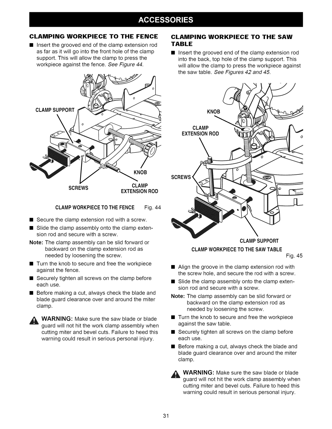 Craftsman 315.21222 Clamping Workpiece to the Fence, Knob Clamp Extensionrod Screws, Clampworkpieceto the Fence Fig 