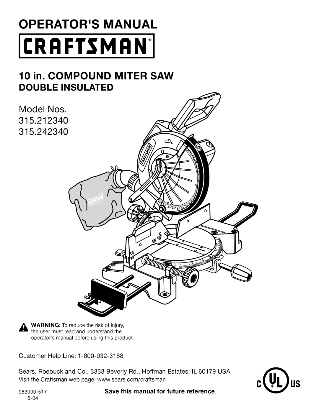 Craftsman 315.24234, 315.21234 manual Operators Manual 