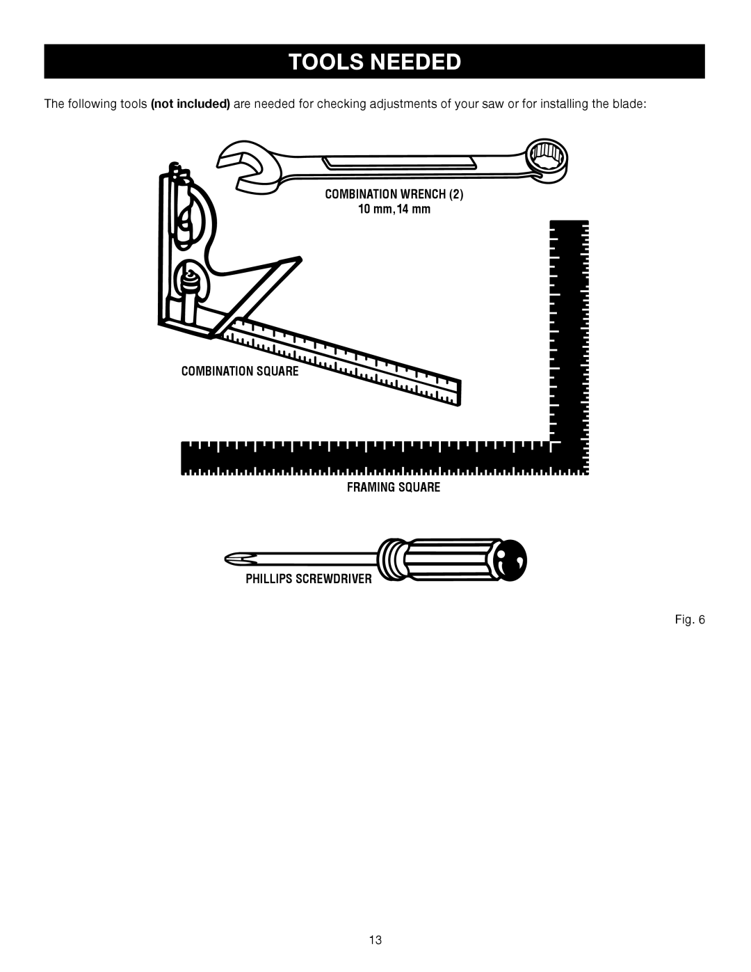 Craftsman 315.24234 Tools Needed, Combination Wrench, 10 mm,14 mm, Combination Square Framing Square Phillips Screwdriver 