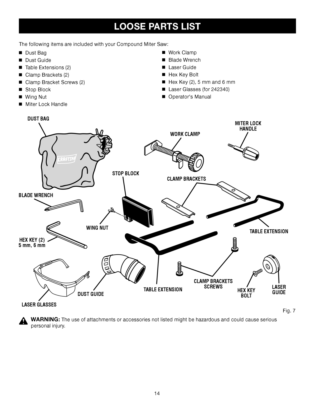 Craftsman 315.21234, 315.24234 manual Loose Parts List 