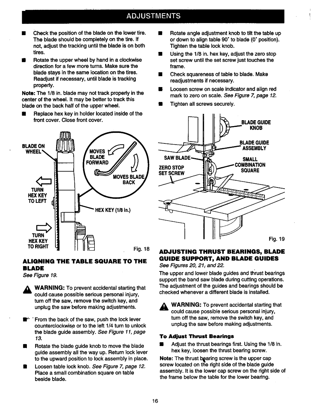 Craftsman 315.21449 owner manual Bladeon, Adjusting Thrust BEARINGS, Blade 