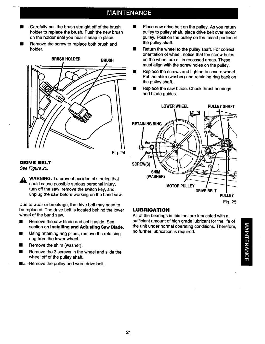 Craftsman 315.21449 owner manual Brushholderbrush, Drive Belt 