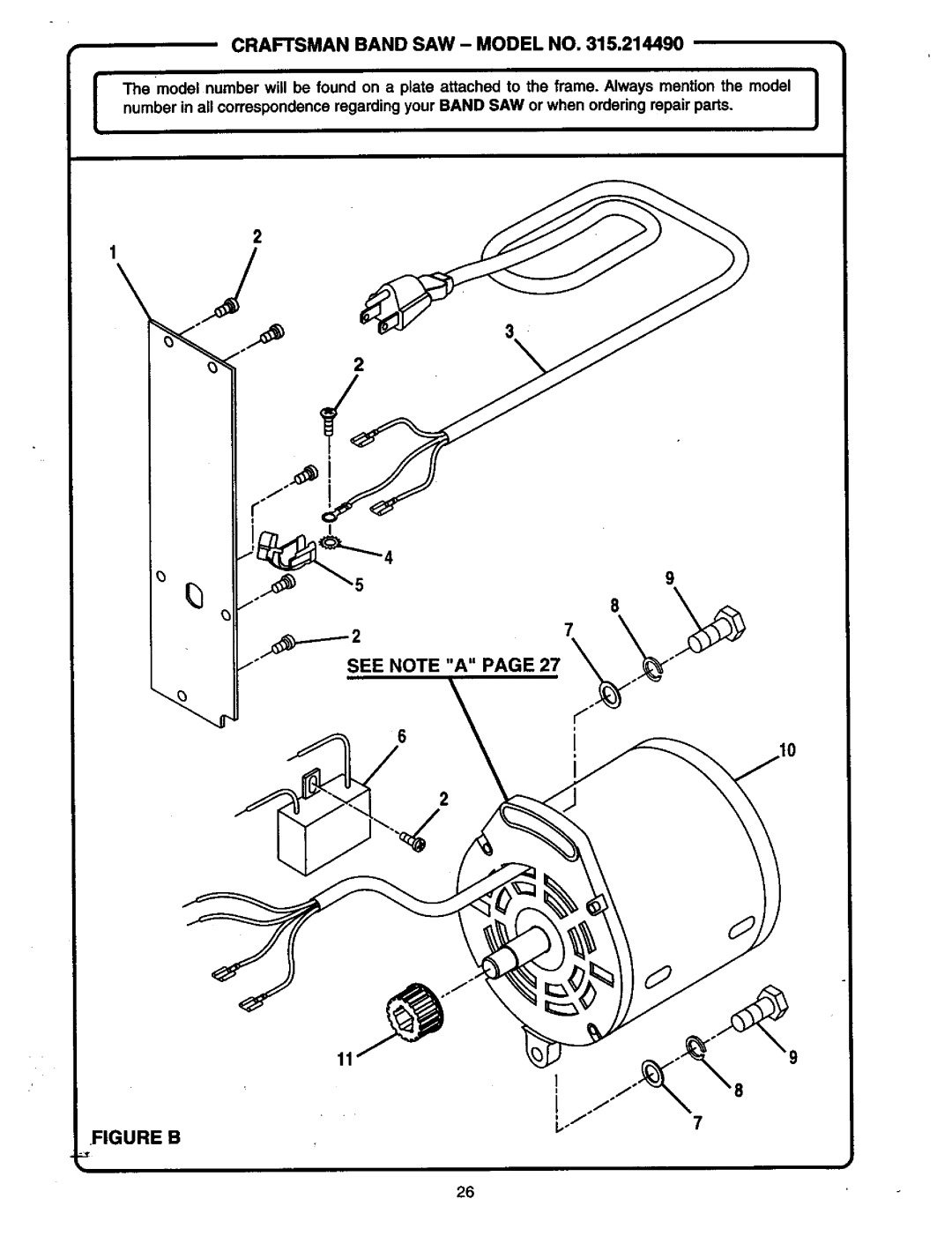 Craftsman 315.21449 owner manual See NOTEAPAGE27, Figure B 