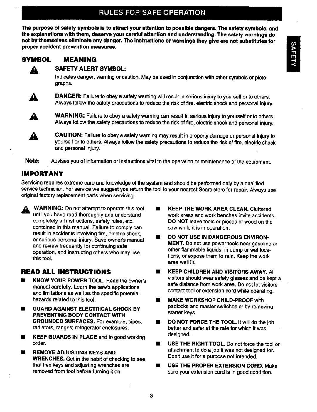 Craftsman 315.21449 owner manual Safety Alert Symbol, Read ALL Instructions 