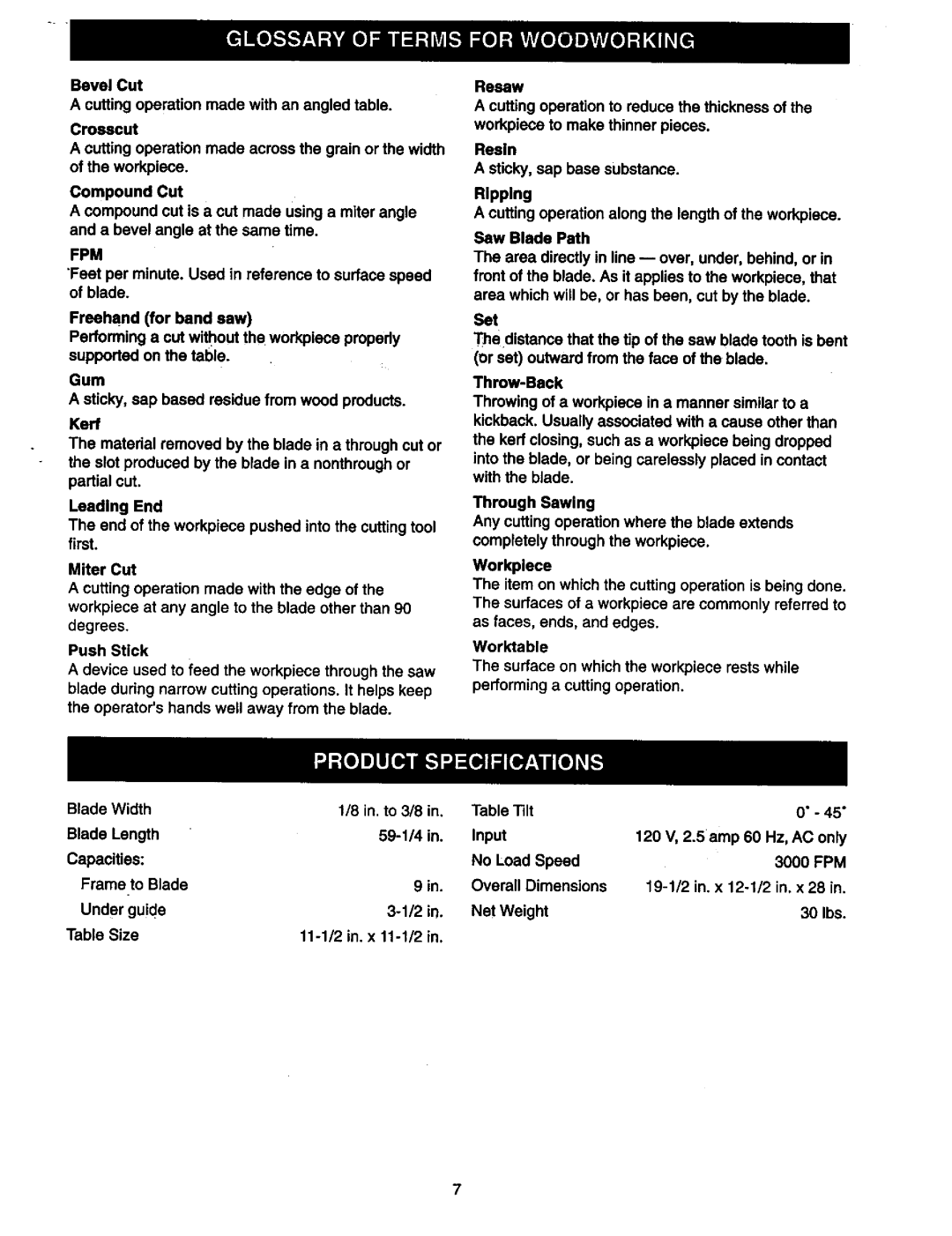 Craftsman 315.21449 owner manual BevelCut Acuttingoperationmadewithanangledtable, Fpm 