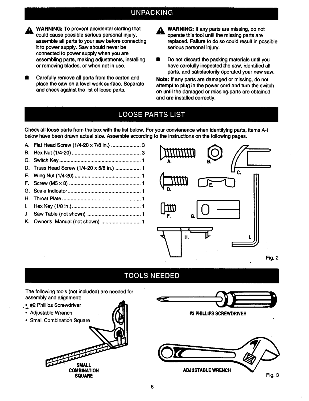 Craftsman 315.21449 owner manual On0, Small Combination Square 