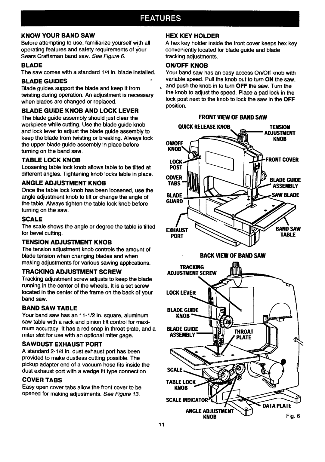 Craftsman 315.2145 Know Your Band SAW, Blade Guides, Blade Guide Knob and Lock Lever, Table Lock Knob, Scale 