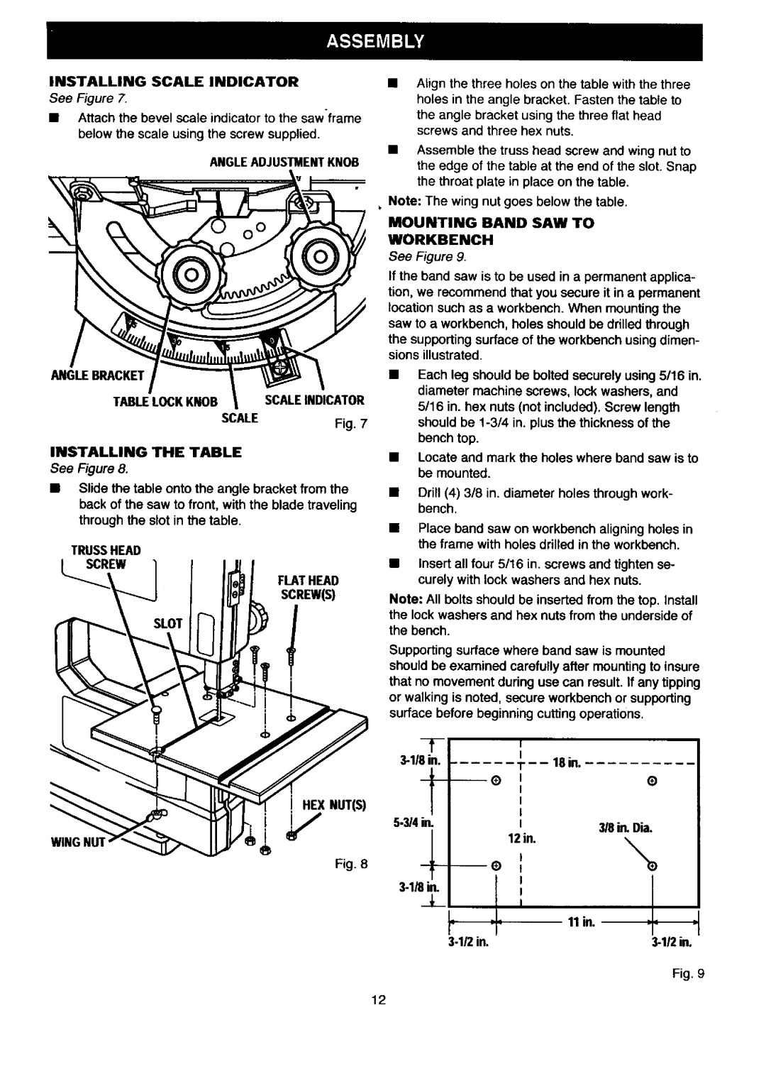 Craftsman 315.2145 Trusshead Screw Flathead Screws, Mounting Band SAW to Workbench, 8in HEX Nuts 4in In. Dia 12in` 