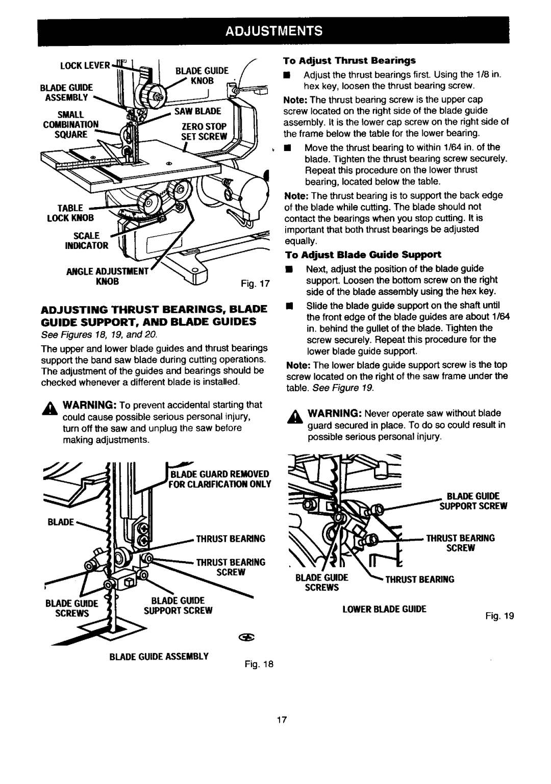 Craftsman 315.2145 Angli Knob Adjusting Thrust BEARINGS, Blade, Guardremoved Blade, Bladeguide Thrustbearing Screws 