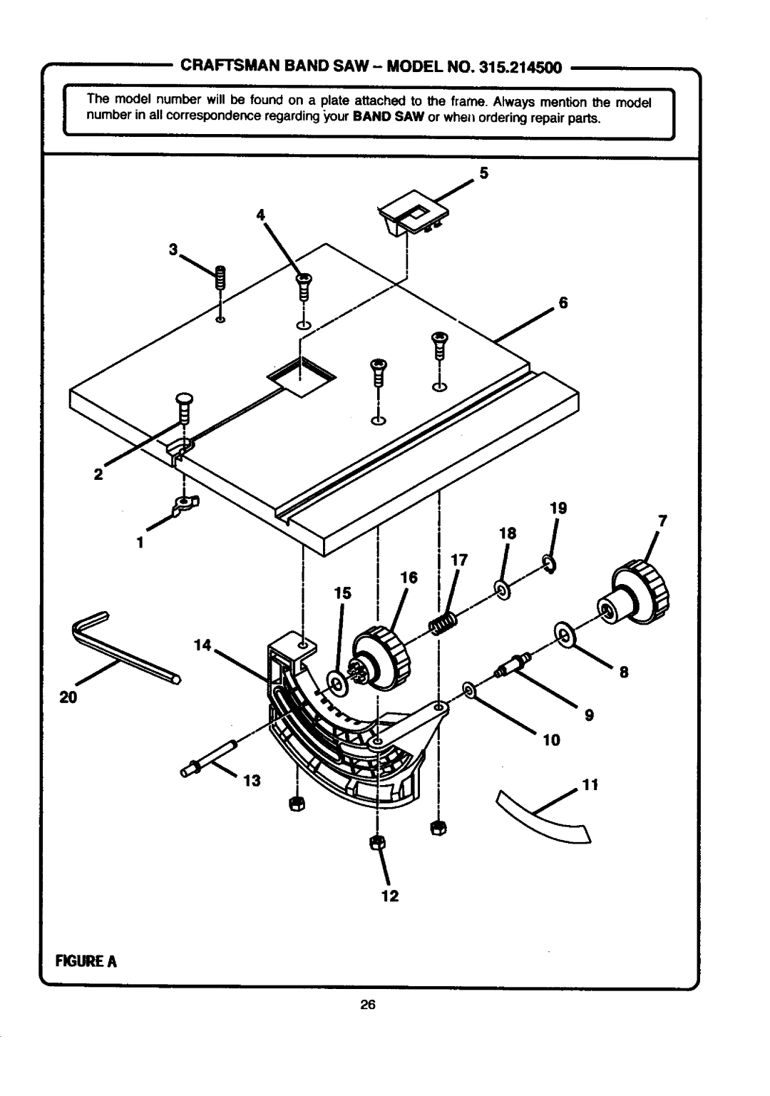 Craftsman 315.2145 owner manual Figure a, Craftsman Band SAW- Model no 