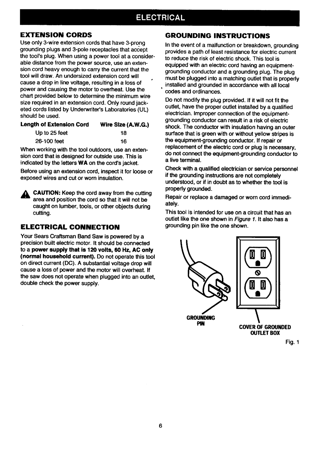 Craftsman 315.2145 owner manual Extension Cords, Electrical Connection, Grounding Instructions 