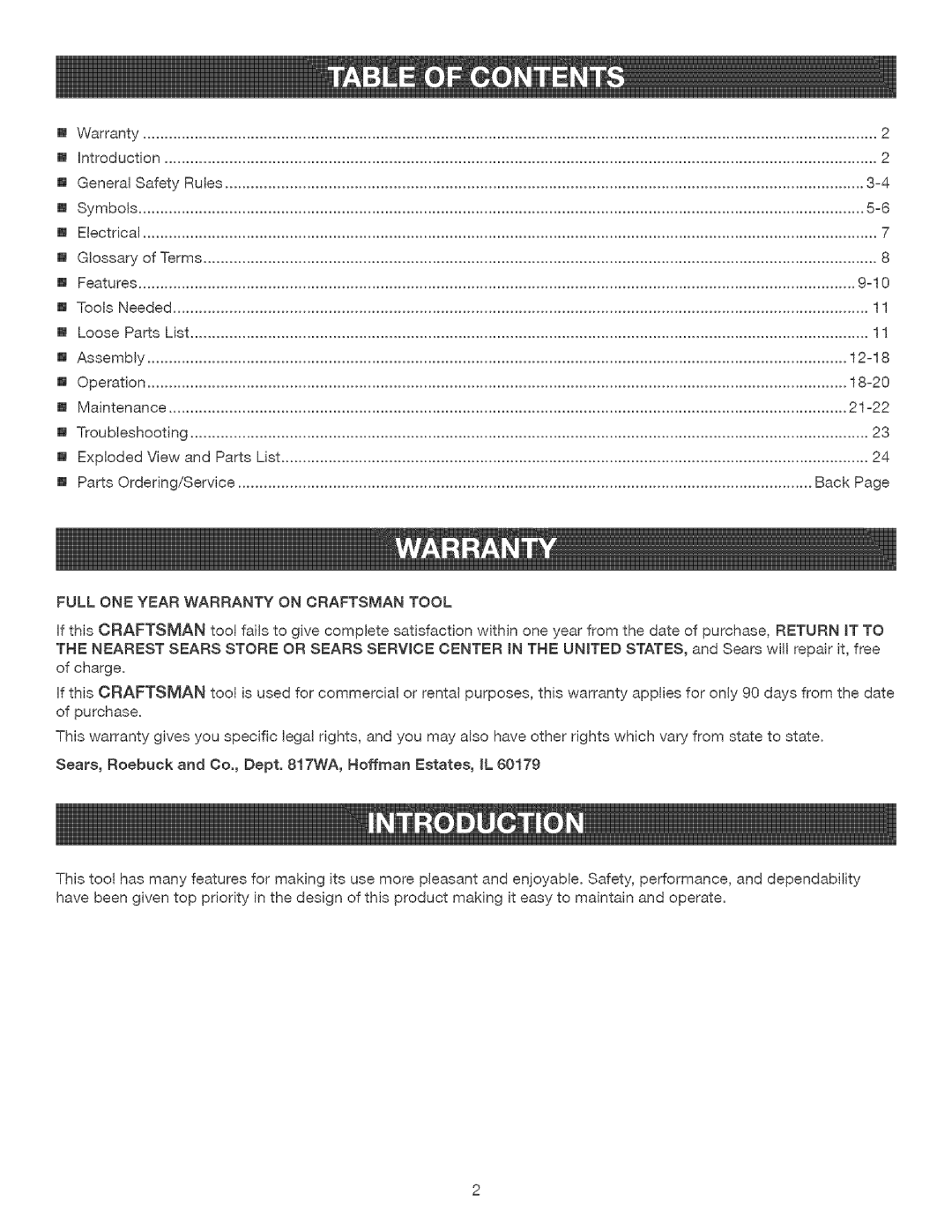 Craftsman 315.21477 manual Full ONE Year Warranty on Craftsman Tool 