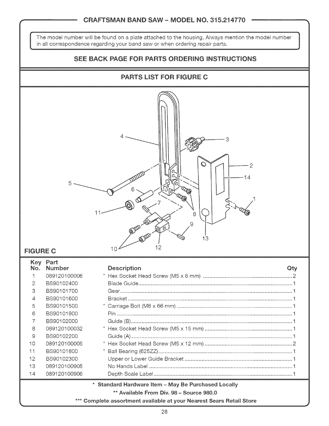 Craftsman 315.21477 manual BS90101600 