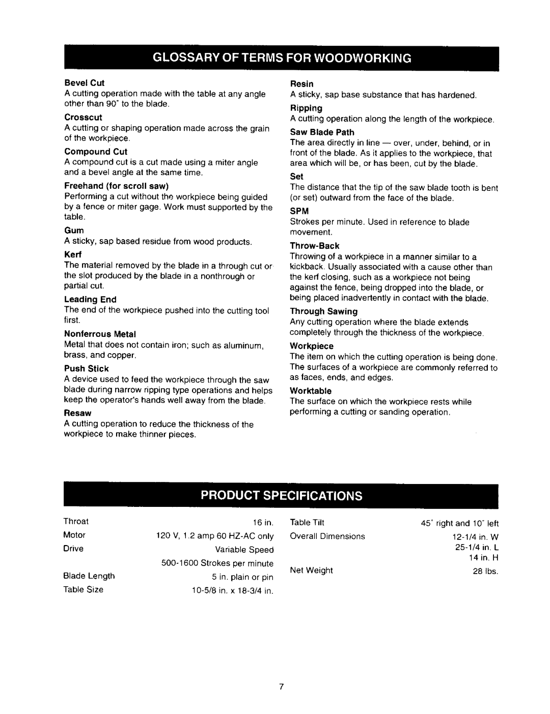 Craftsman 315.21636 owner manual Leading End, Nonferrous Metal, Resin, Spm, Throw-Back 