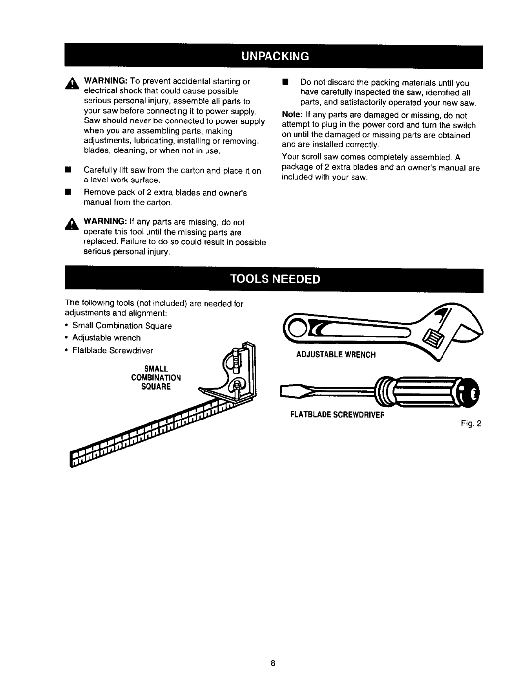 Craftsman 315.21636 owner manual Flatbladescrewdriver, Small Combination Square 