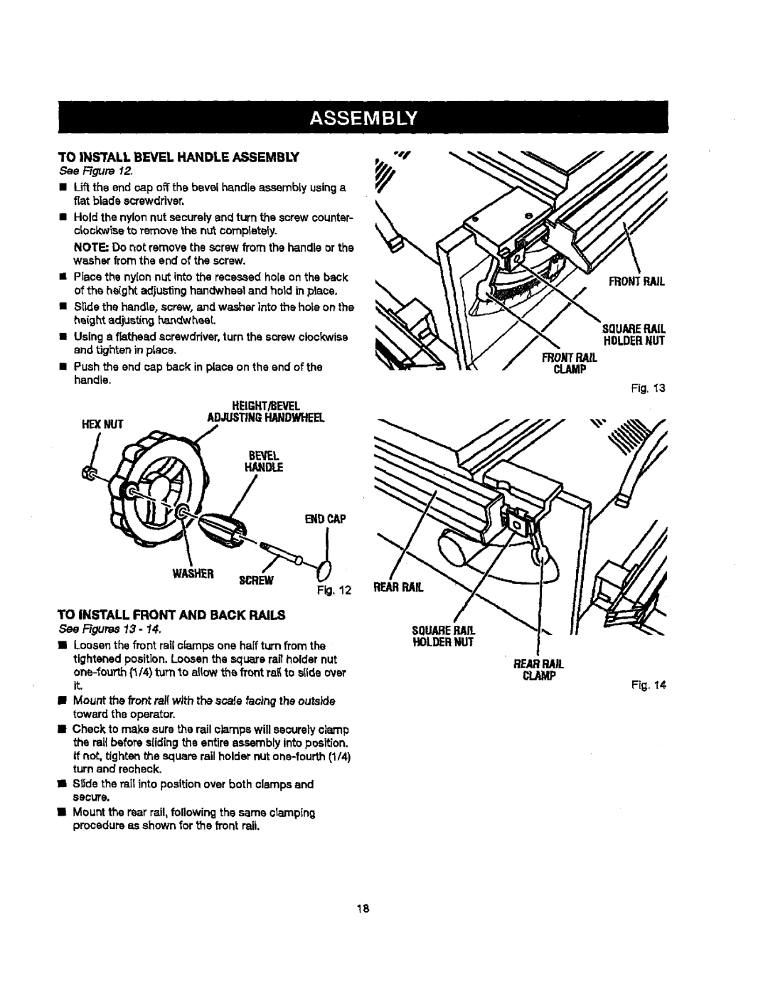 Craftsman 315.21829 manual Bevel Handle, See F-tre, See Figures 13 