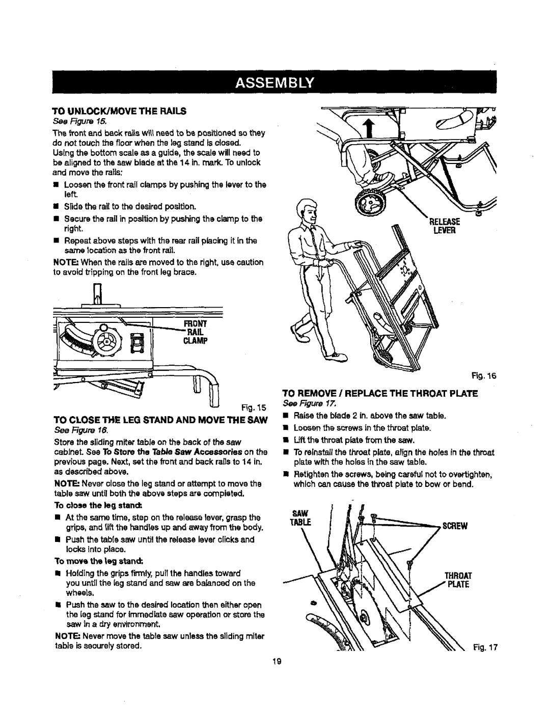 Craftsman 315.21829 manual Tounlock/Movetherails, Release 