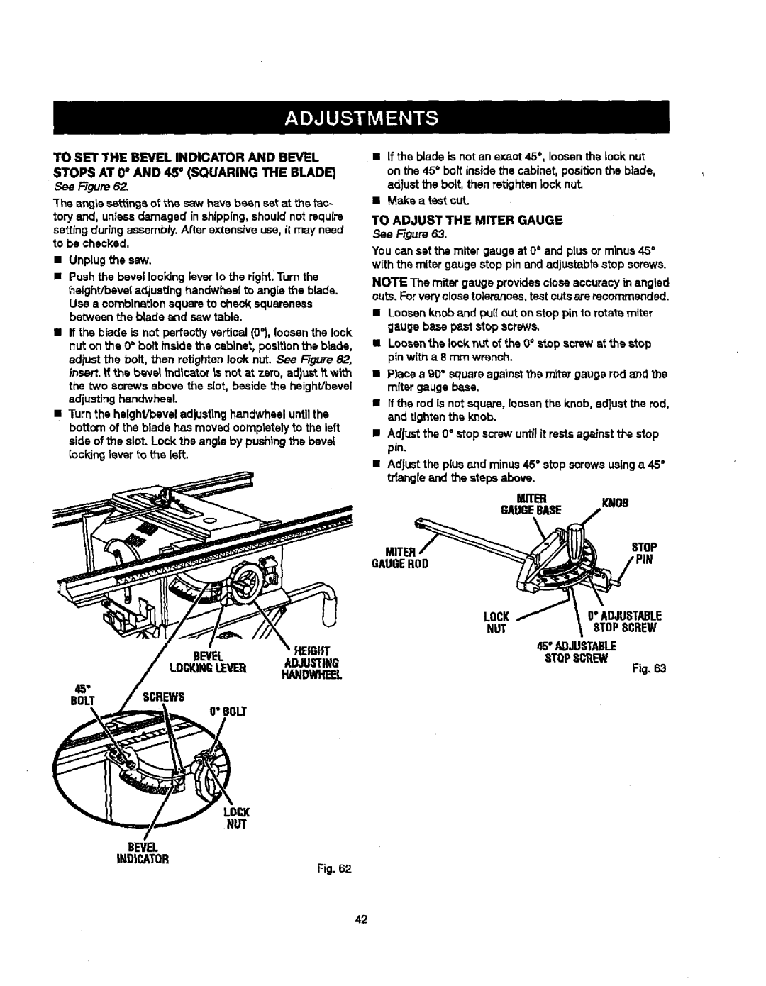 Craftsman 315.21829 manual To Adjust the Miter Gauge, See Figure 