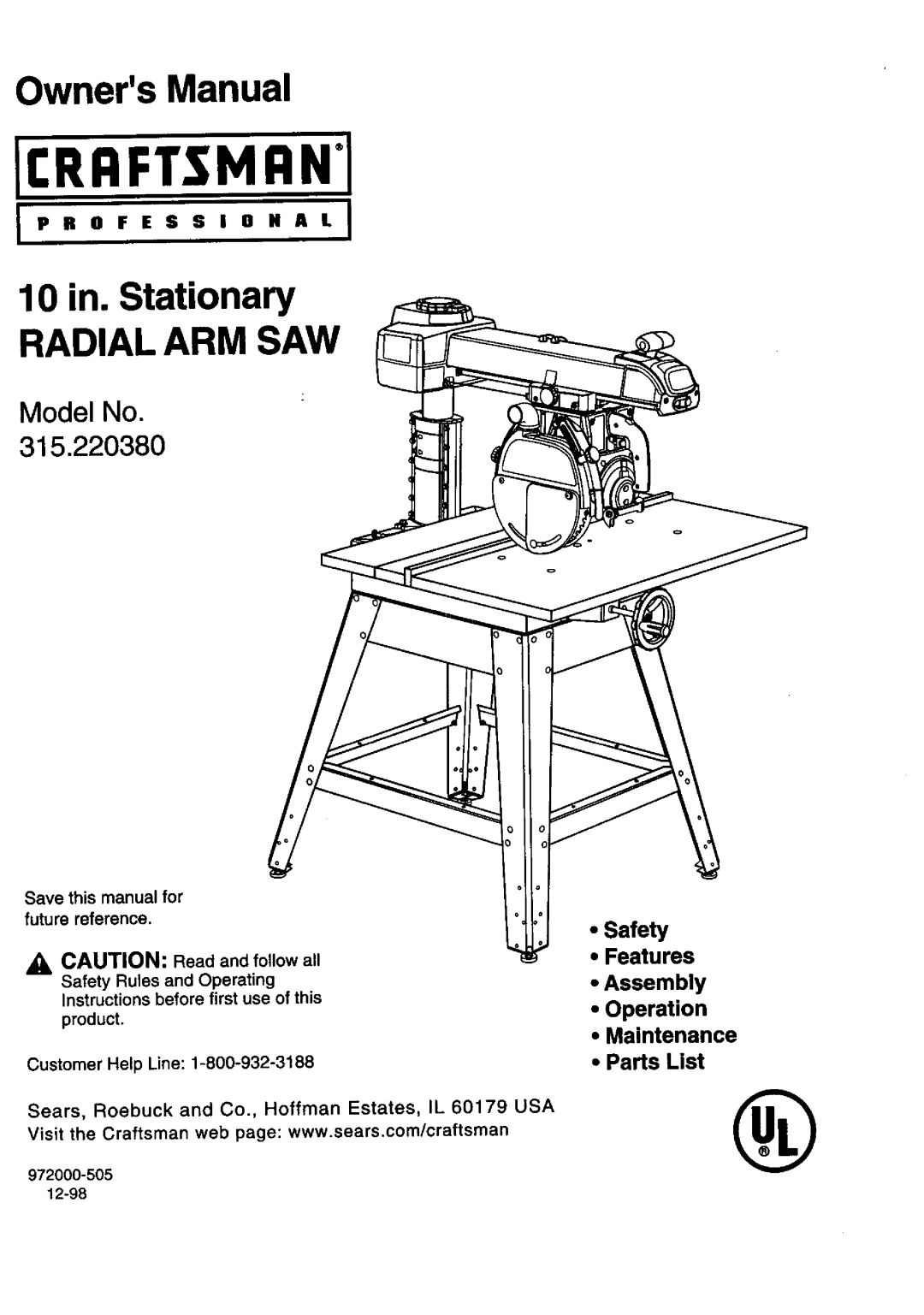 Craftsman 315.22038 owner manual OwnersManual 