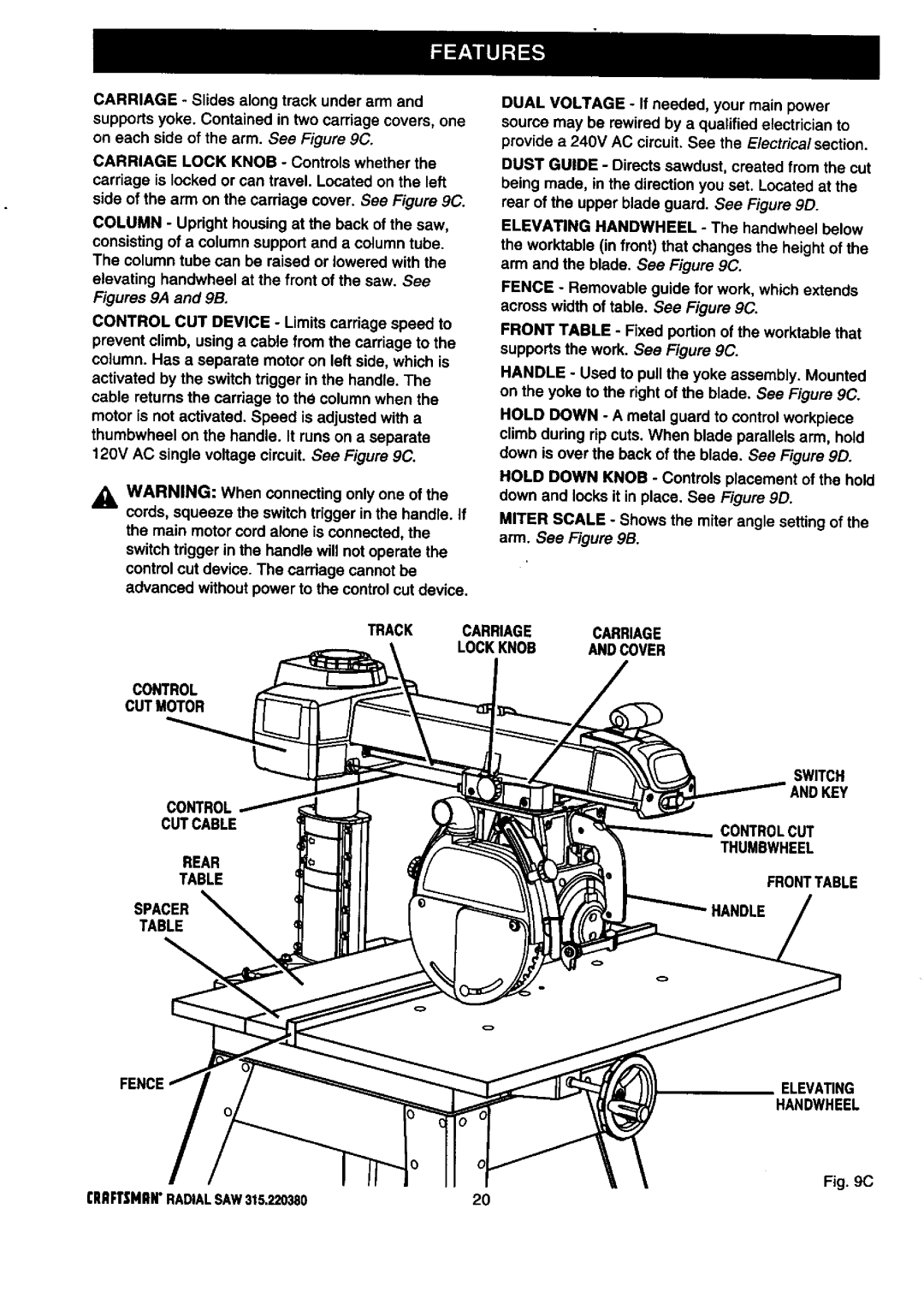 Craftsman 315.22038 owner manual Figures 9A and 9B 