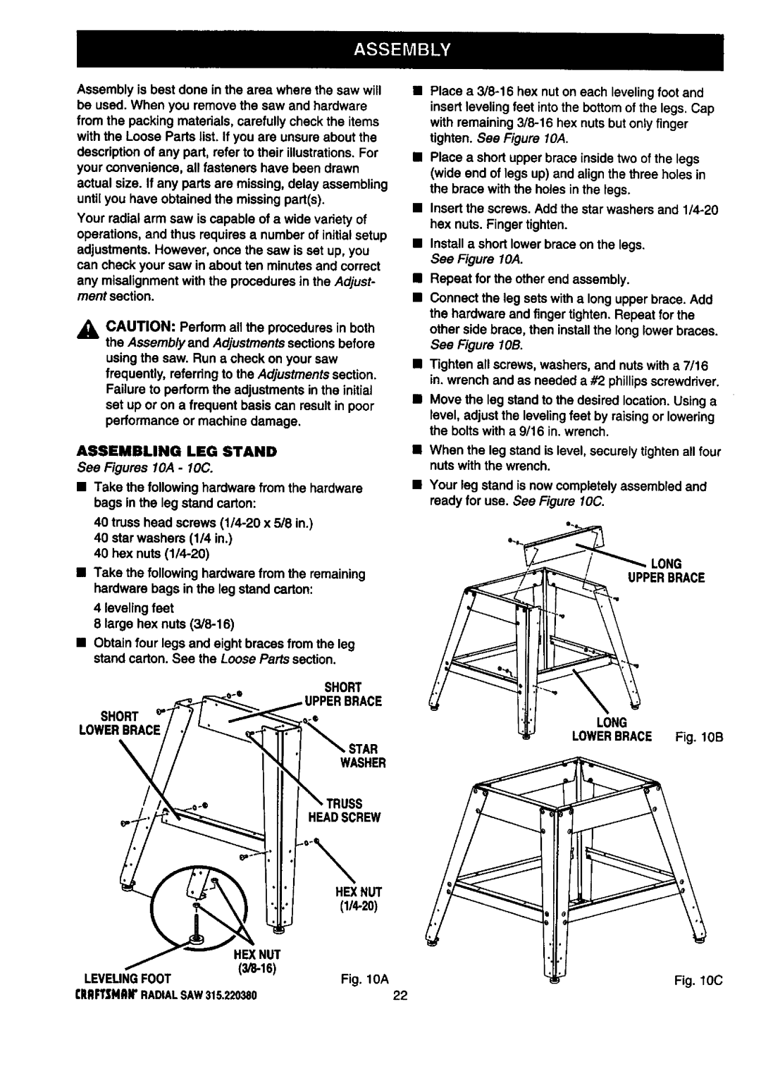 Craftsman 315.22038 owner manual Hexnut, See Figures 10,4 10C 