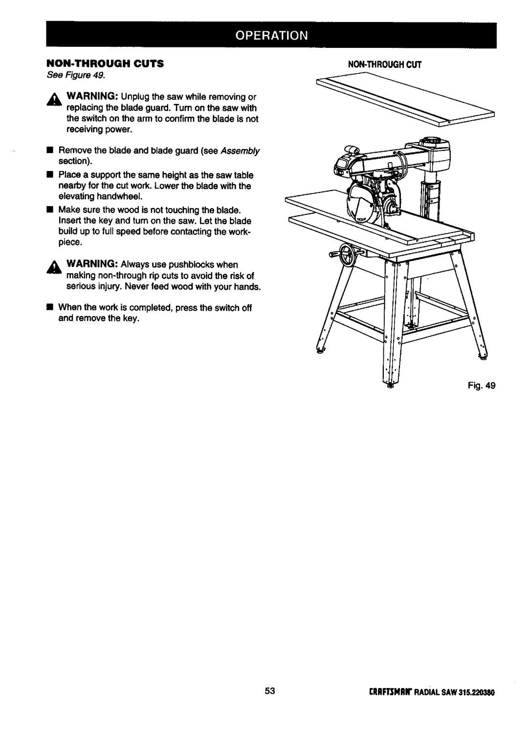 Craftsman 315.22038 owner manual NON-THROUGH Cuts, Non-Throughcut 