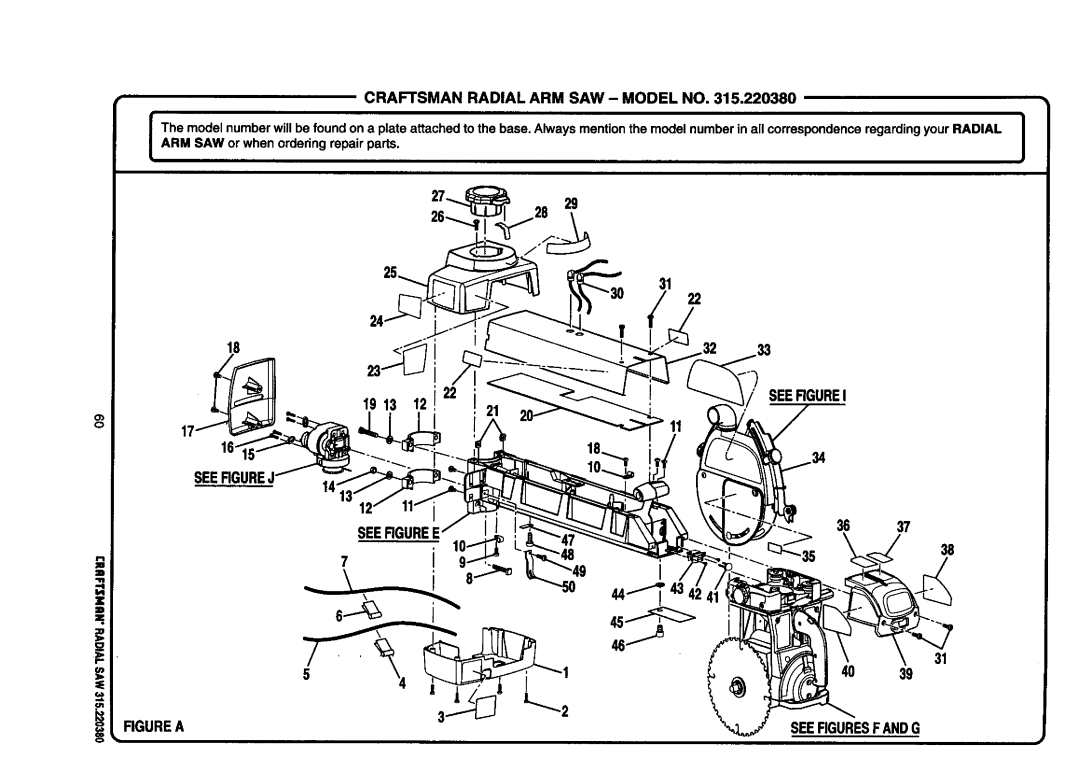 Craftsman 315.22038 owner manual Seergurei, Craftsman Radial ARM SAW Model no 