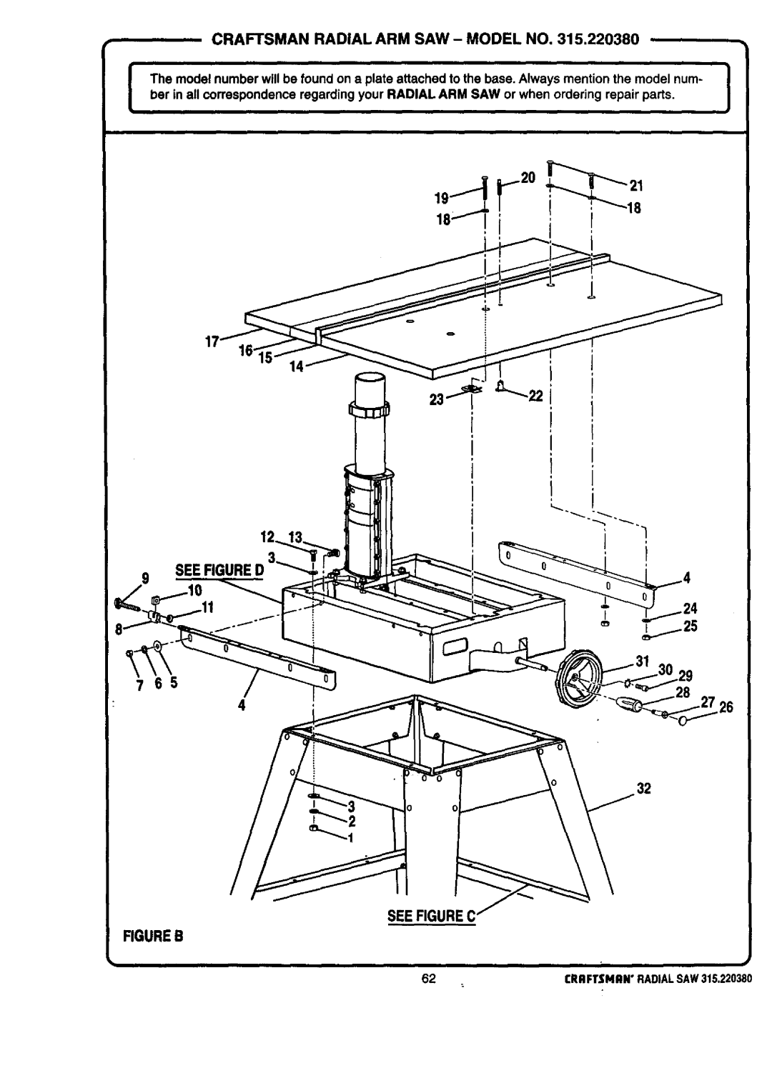 Craftsman 315.22038 owner manual See Figure, Figure B 