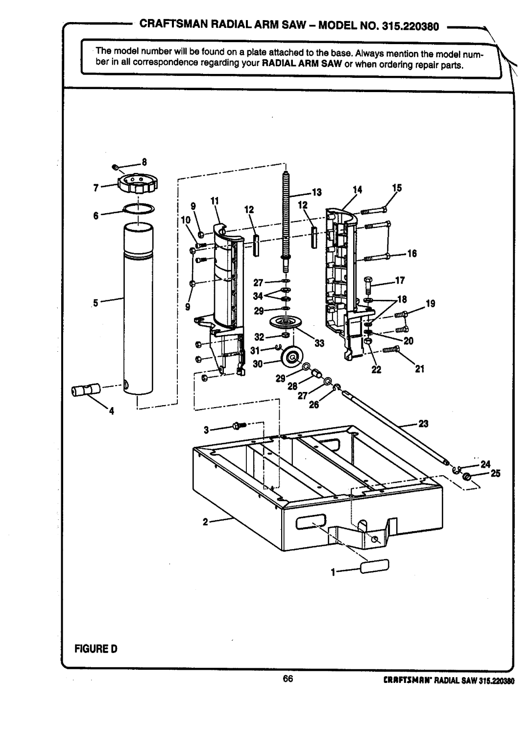 Craftsman 315.22038 owner manual Craftsman Radial ARM SAW Model no 