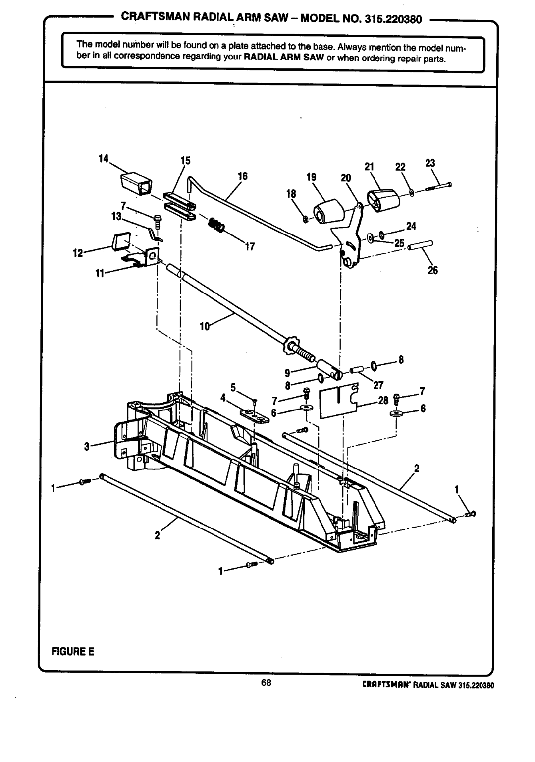 Craftsman 315.22038 owner manual Craftsman Radial ARM SAW- Model no, Rgure E 