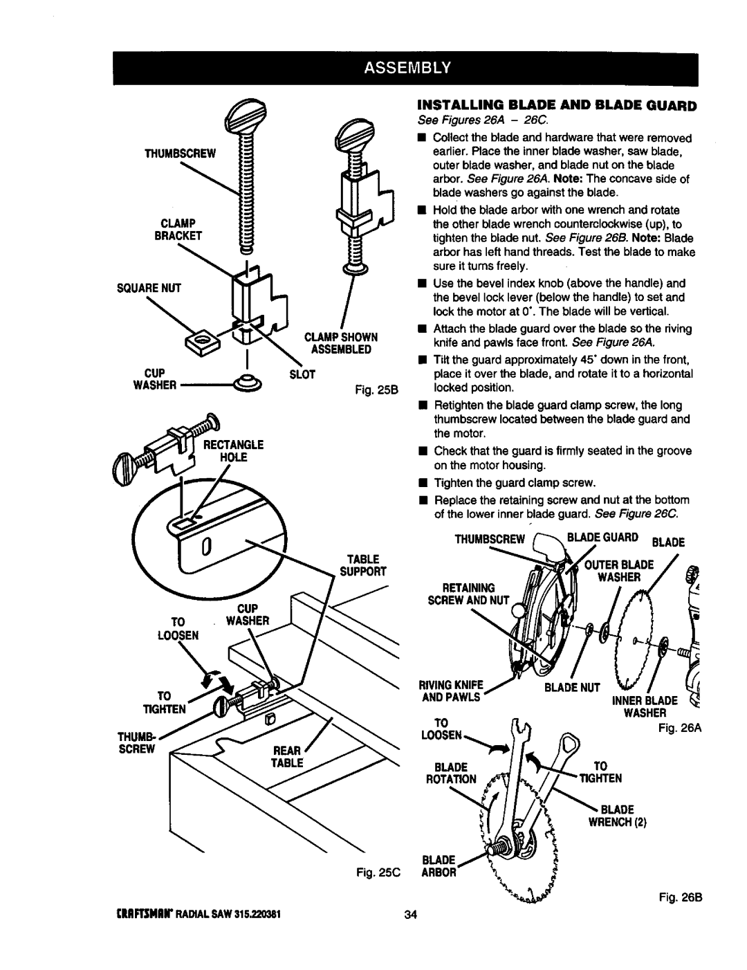 Craftsman 315.220381 owner manual Clamp Bracket Squarenut, Hole, Blade Rotation Hten WRENCH2 