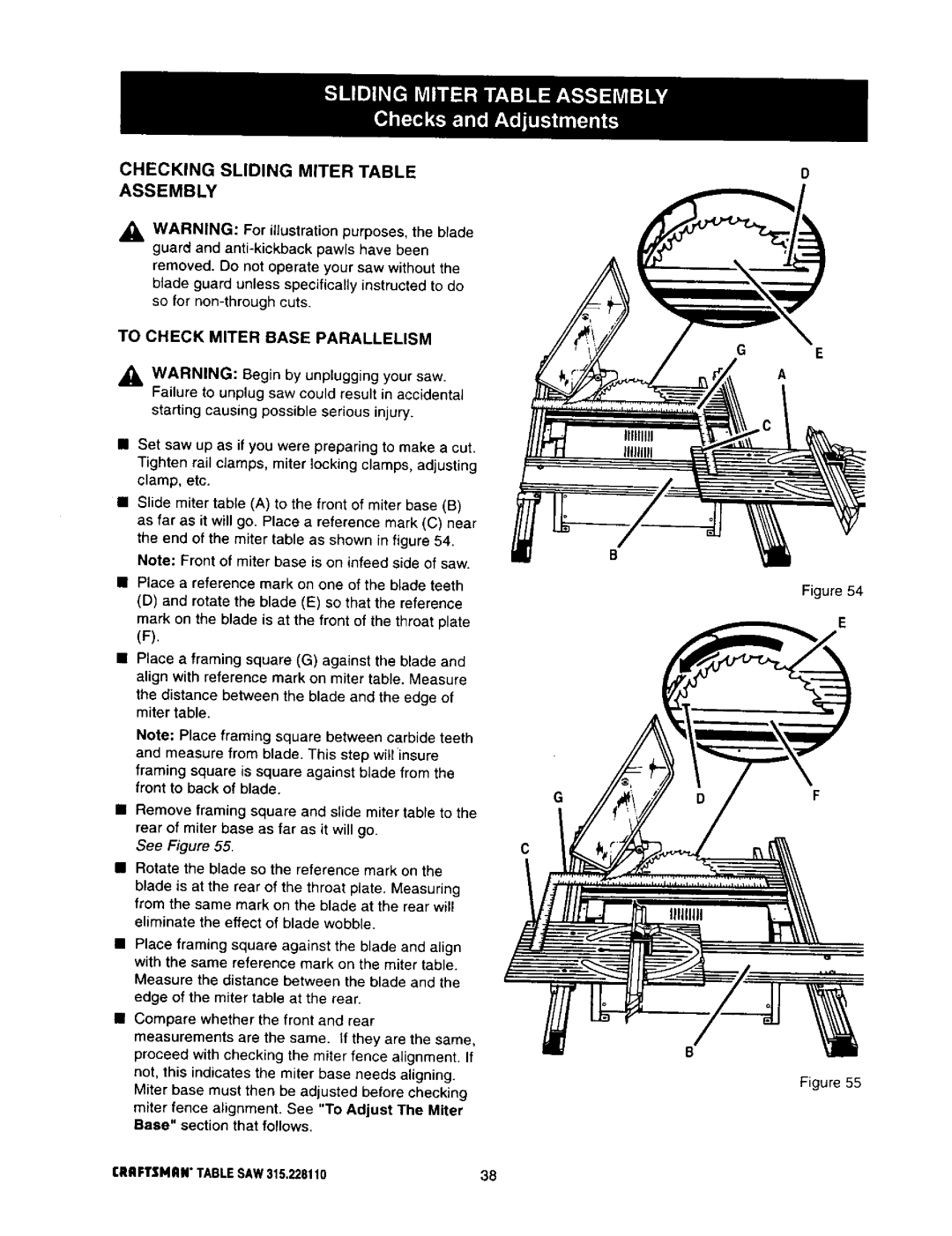 Craftsman owner manual CRRFTSMRNTABLESAW315.22811038 