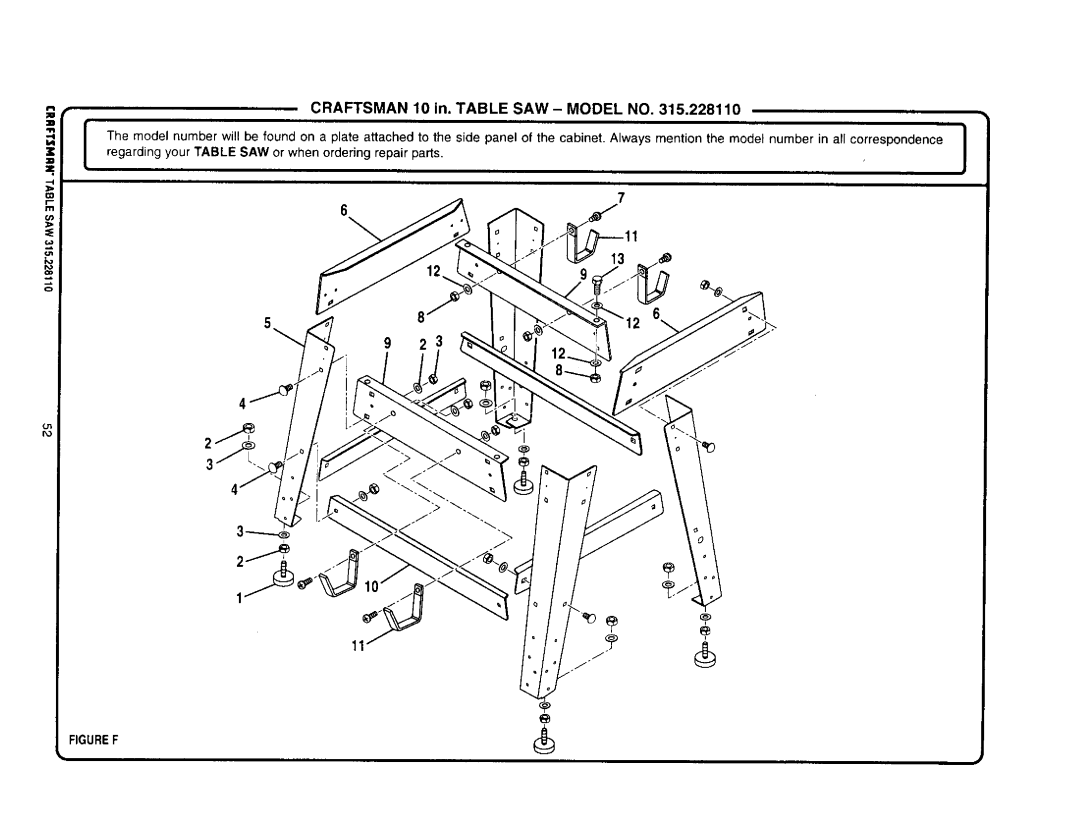 Craftsman 315.22811 owner manual Craftsman 10 in. Table SAW- Model no, Figuref 